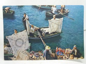 Boat Vendors Selling Wares Alongside Steamer Funchal Bay Madeira Vtg Postcard