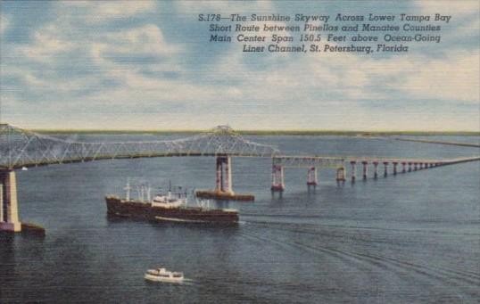 Sunshine Skyway Bridge Over Lower Tampa Bay Florida Curteich