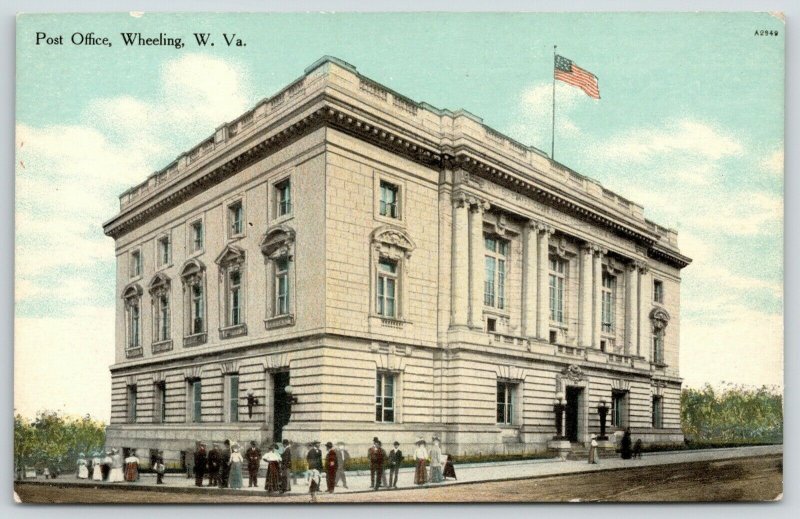 Wheeling West Virginia~United States Post Office~Crowd on Street Corner~c1910 