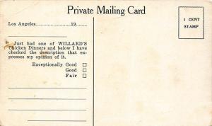 Los Angeles CA Willard's Restaurant Los Feliz & Hillhurst Postcard