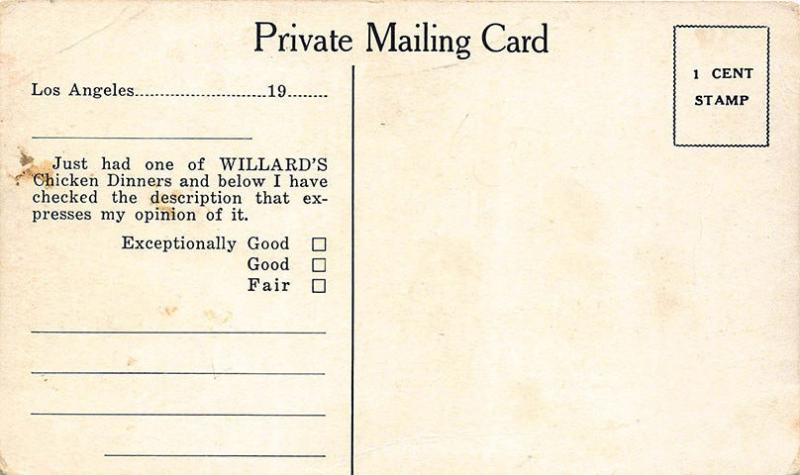 Los Angeles CA Willard's Restaurant Los Feliz & Hillhurst Postcard