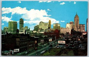 Vtg Detroit Michigan MI Skyline View from West Fort Street 1950s Postcard