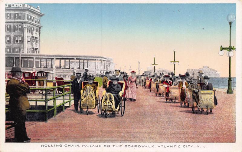 Rolling Chairs on Boardwalk, Atlantic City, New Jersey, Early Postcard, Unused