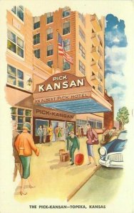 Topeka Kansas The Pick Kansan Pick Hotel roadside linen Postcard 21-13705