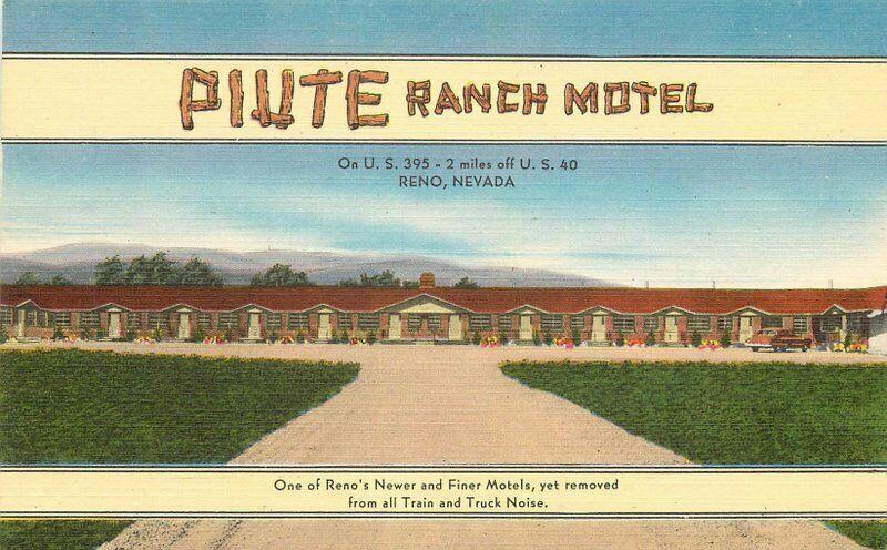 Colorpicture 1940s Piute Ranch Motel roadside Reno Nevada Postcard linen 3343 