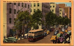 Vtg 1940s Fifth Avenue and Rockefeller Center Old Cars New York City Postcard