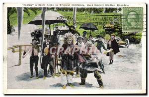 Old Postcard Cinema Faking a snow scene in Tropical California Mack Sennett S...