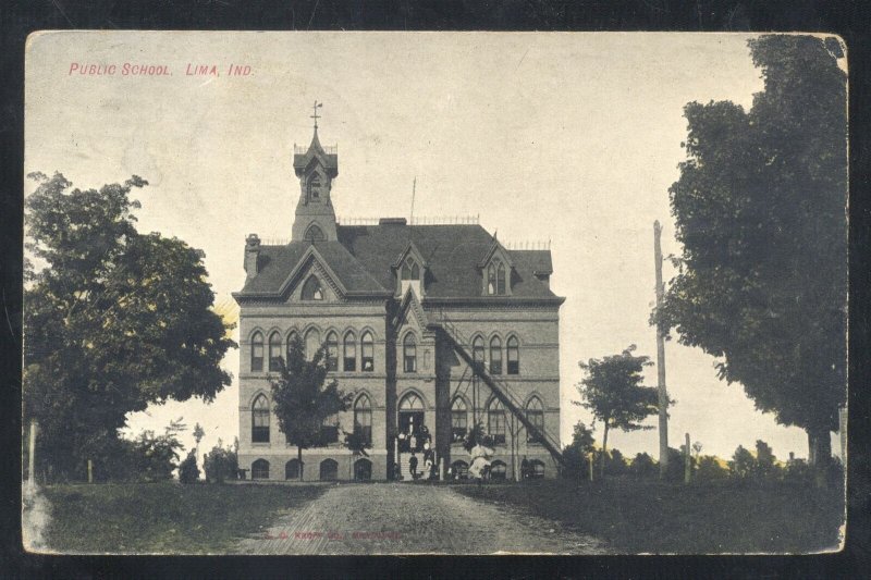 LIMA INDIANAN PUBLIC SCHOOL BUILDING VINTAGE POSTCARD 1908