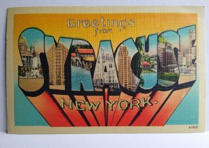 Greetings From Syracuse New York Large Big Letter City Postcard Linen 1949 NY