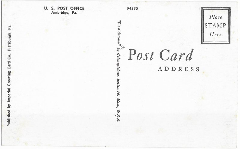 U S Post Office Ambridge Pennsylvania 1950s