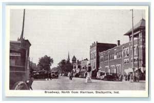 Broadway North From Harrison Street View Cars Shelbyville Indiana IN Postcard