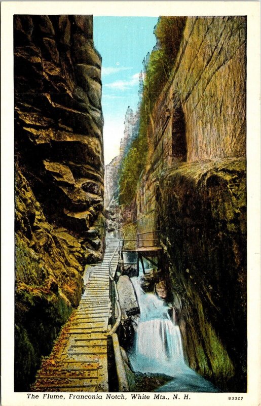 White Mountains New Hampshire Franconia Notch Flume Landmark WB Postcard 