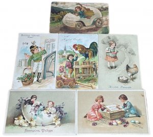 Embossed lovely drawn children Easter fantasy greetings vintage postcards lot 