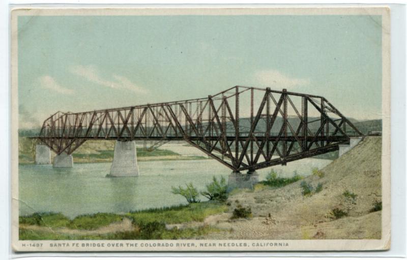 Santa Fe Railroad Bridge Colorado River Needles California 1910c Phostint postca