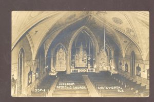 RPPC CHATSWORTH ILLINOIS CATHOLIC CHURCH INTERIOR 1912 REAL PHOTO POSTCARD