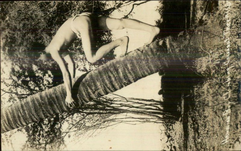 Hawaii HI Native Boy Climbs Cocoanut Tree c1920s-30s Real Photo Postcard xst