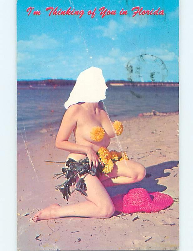 Miami Nudist Beach Pics Gallery - Damaged Pre-1980 Risque TOPLESS SEMI NUDE GIRL Miami Postmark FL hn4579 |  United States - Florida - Other, Postcard / HipPostcard