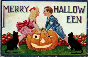 Postcard Unsigned Clapsaddle Merry Halloween Children JOL Black Cats 1908 R1