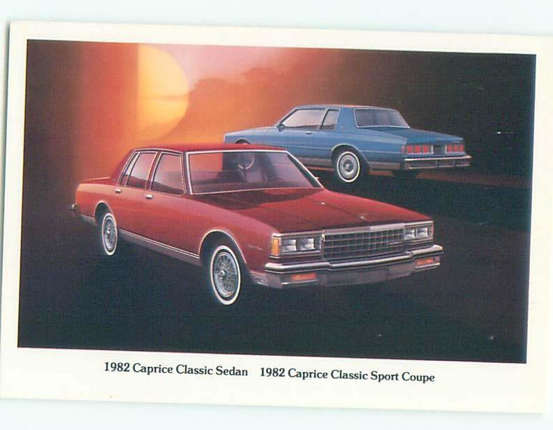 1982 Postcard Ad CHEVROLET CAPRICE CLASSIC SEDAN & SPORT COUPE CARS AC6180-19