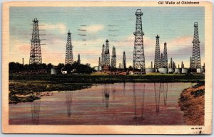 VINTAGE POSTCARD OIL WELLS SCENE AT OKLAHOMA POSTED FROM NORMAN OK 1944