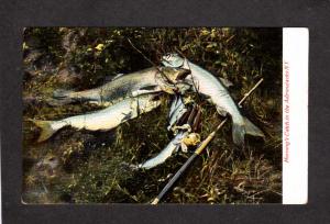 NY Fishing Pole Fish Catch Adirondacks New York Vintage Postcard UDB Adirondack