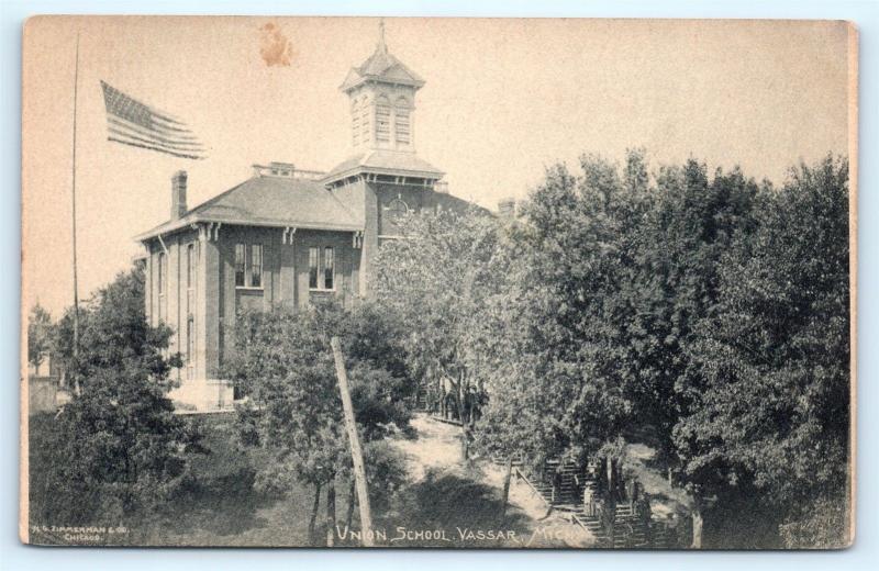 Postcard MI Vassar Union School Pre 1908 View A07