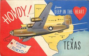 1943 Texas Liberator aircraft Map Teich Weiner linen Postcard 25-11777