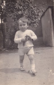 Child Running Off With Drain Pipe Old Real Photo Postcard