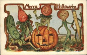 Halloween Vegetable People & JOL c1910 Embossed Postcard bnhs EXC COND 
