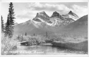 RPPC BANFF AB Three Sisters Mountains Canada Alberta Vintage Postcard ca 1930s