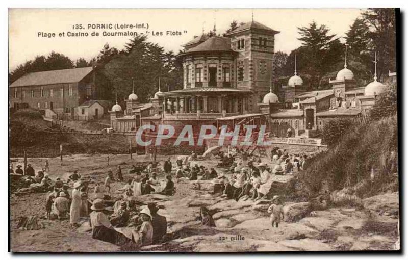 Old Postcard Pornic Beach and casino Gourmalon The waves