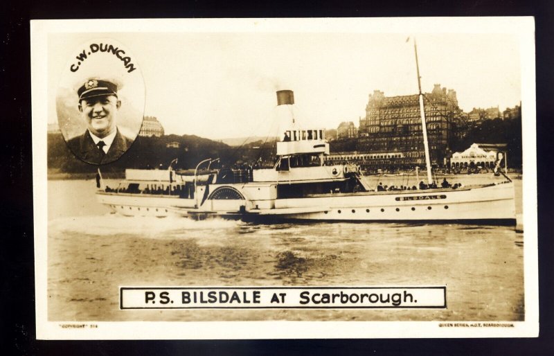 f2457 - Paddle Steamer - Bilsdale - at Scarborough & Captain Duncan - postcard