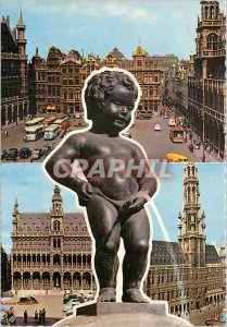 Postcard Modern Brussels Manneken Pis and views of the Grand Place