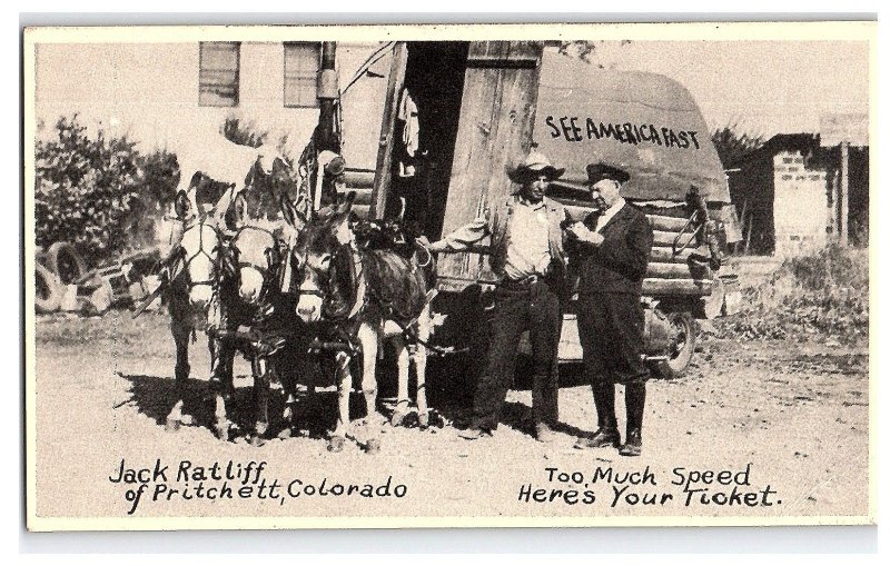 RPPC Postcard Jack Ratcliff Pritchett Colorado Horse Wagon Police Man Silly