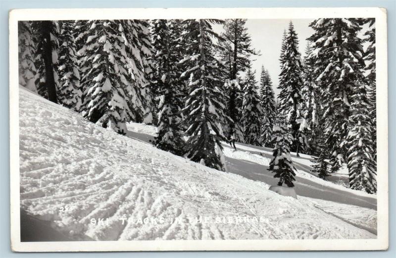 Postcard NV Ski Tracks Through the Snow in The Sierras Mountain RPPC P18