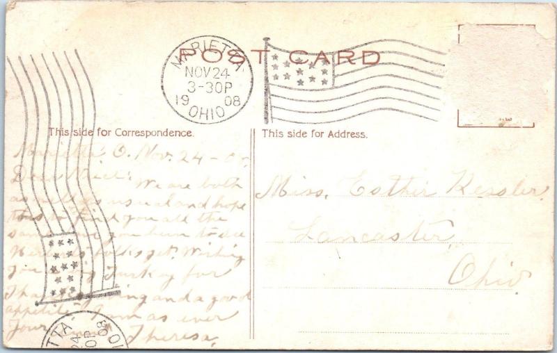 PILGRIMS & TURKEY, CAMPFIRE    Thanksgiving    1908    Postcard