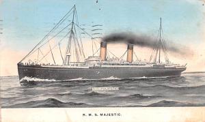 RMS Majestic White Star Line Cunard Ship 1910 postal marking on front, corner...