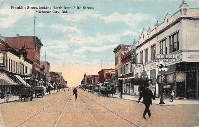 Michigan City Indiana Franklin Street Looking North Vintage Postcard JD933155