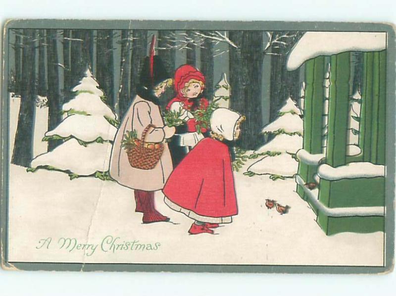 Pre-Linen Christmas KIDS ARRIVING AT THE DOOR AB5929
