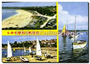 Postcard Modern Locquirec beach sailing