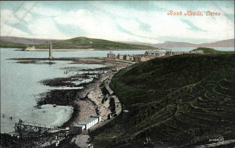 Larne Ireland Bank Heads Bird's Eye View c1910 Vintage Postcard