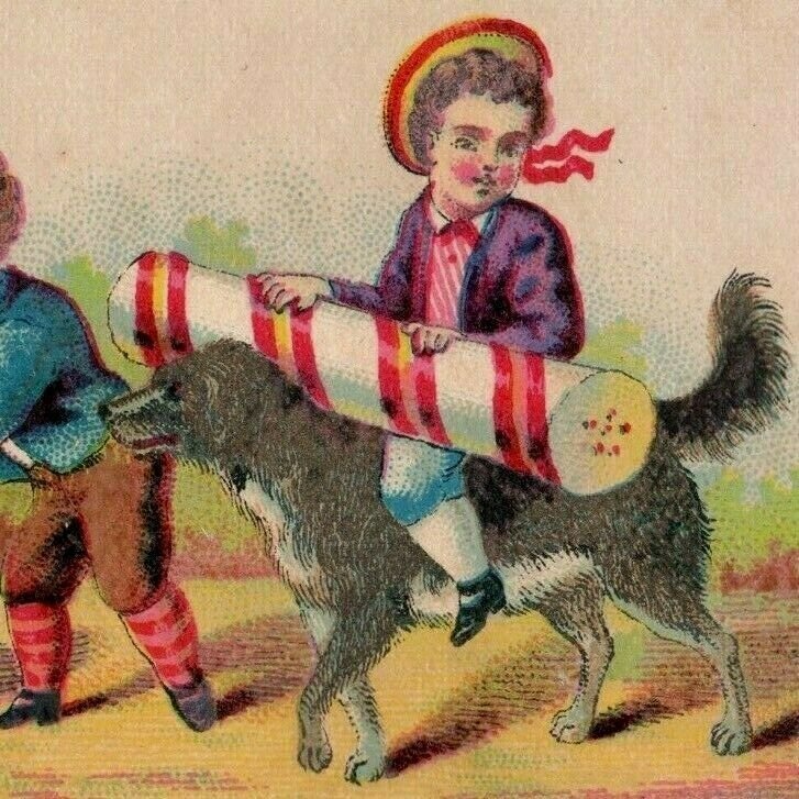 Lot Of 4 1880's Children With Giant Candy Peppermint Stick Walnut Dog P177