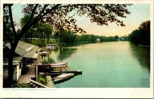 Postcard IN Indianapolis White River at Board Ripples Boat House Canoes 1907 F5