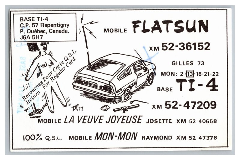 Postcard QSL CB Ham Radio Amateur Card From Quebec Canada XM52-36152 