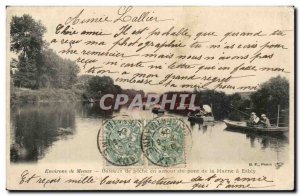 Around Neaux - Fishing Boat upstream of the Marne Esbly Bridge Old Postcard