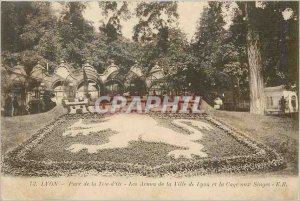 Postcard Old 73 gold Lyon Park head of arms of the city of Lyon and monkey cage