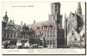 Old Postcard Furnes Autos Machine Guns before The General Headquarters King A...