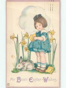 Divided-Back Easter MEP MARGARET EVANS PRICE - GIRL & BUNNY RABBIT W7151