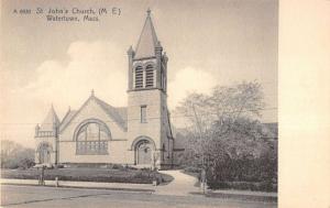 Watertown Massachusetts St Johns Church Street View Antique Postcard K16334