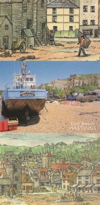 Young Flying Fish Trawler Ship Hastings Painting 3x Postcard s